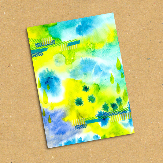 Blue & Green Abstract Watercolour Postcard x5 Pack