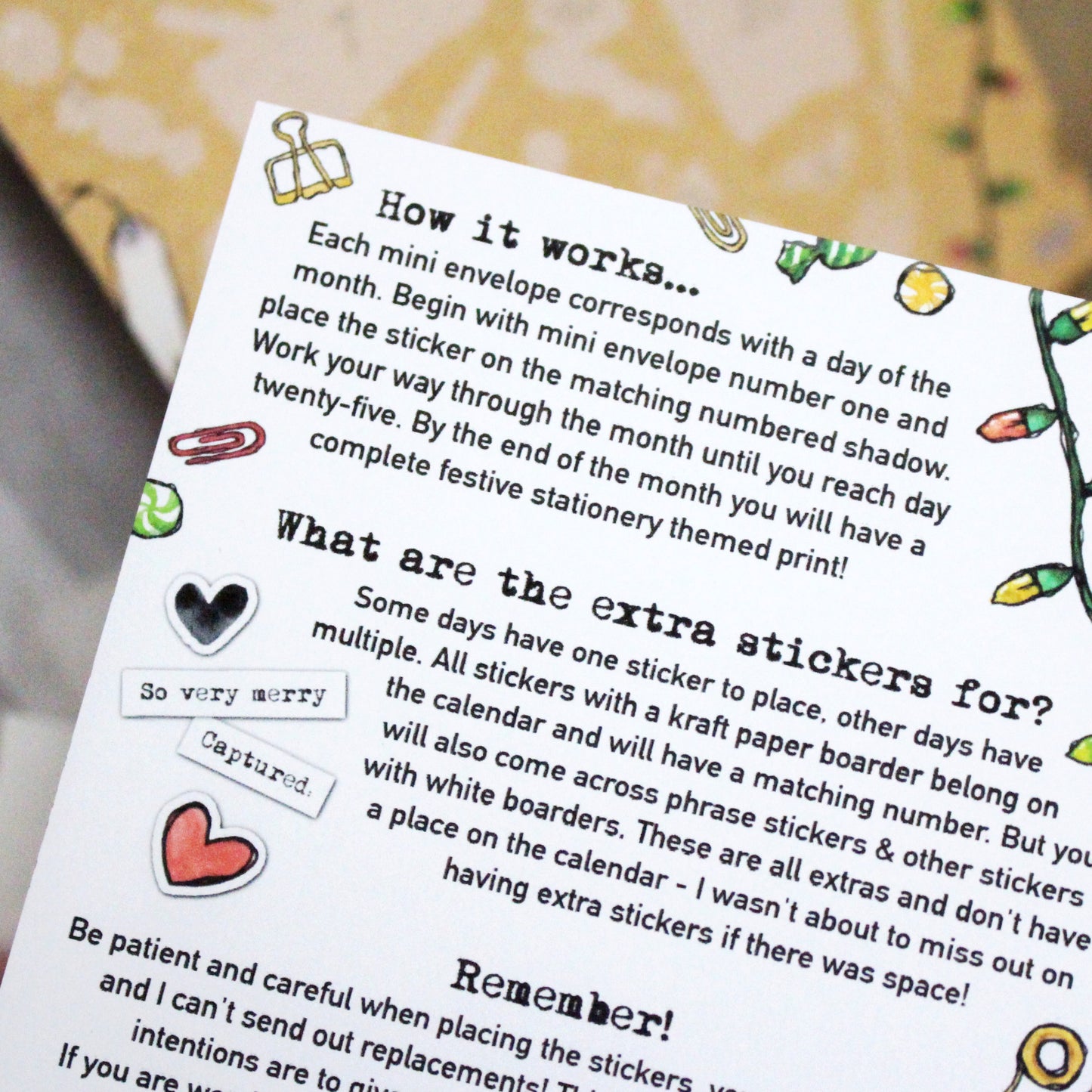 Festive Stationery Sticker Countdown Calendar