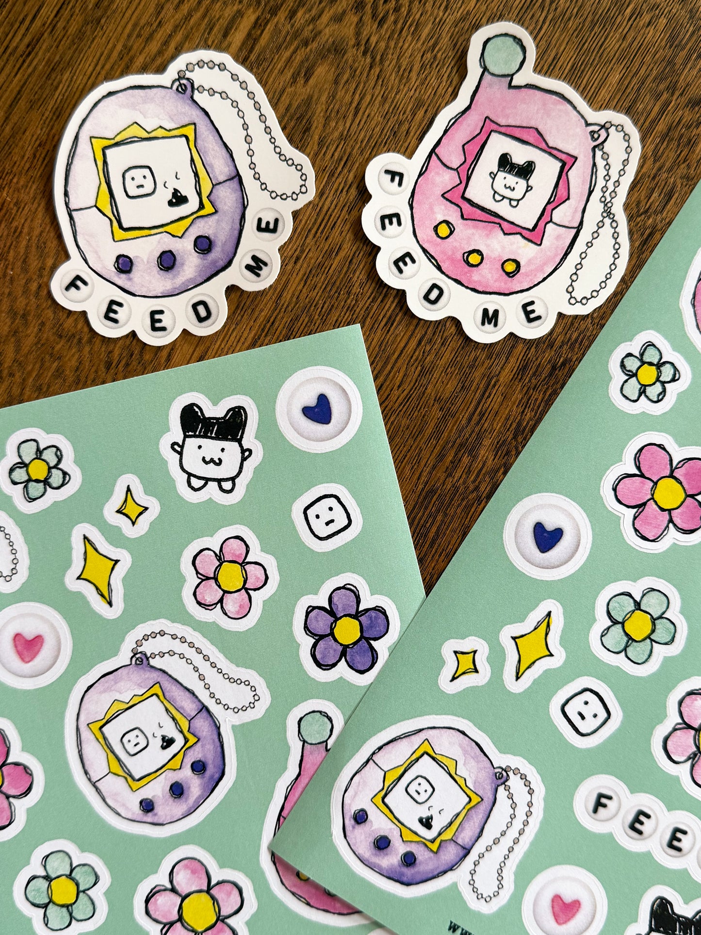 'Feed Me' Virtual Pet A5 Sticker Sheet