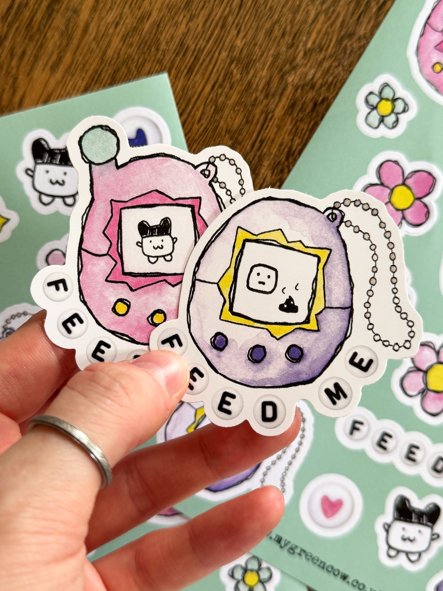 'Feed Me' Pink Virtual Pet Vinyl Sticker