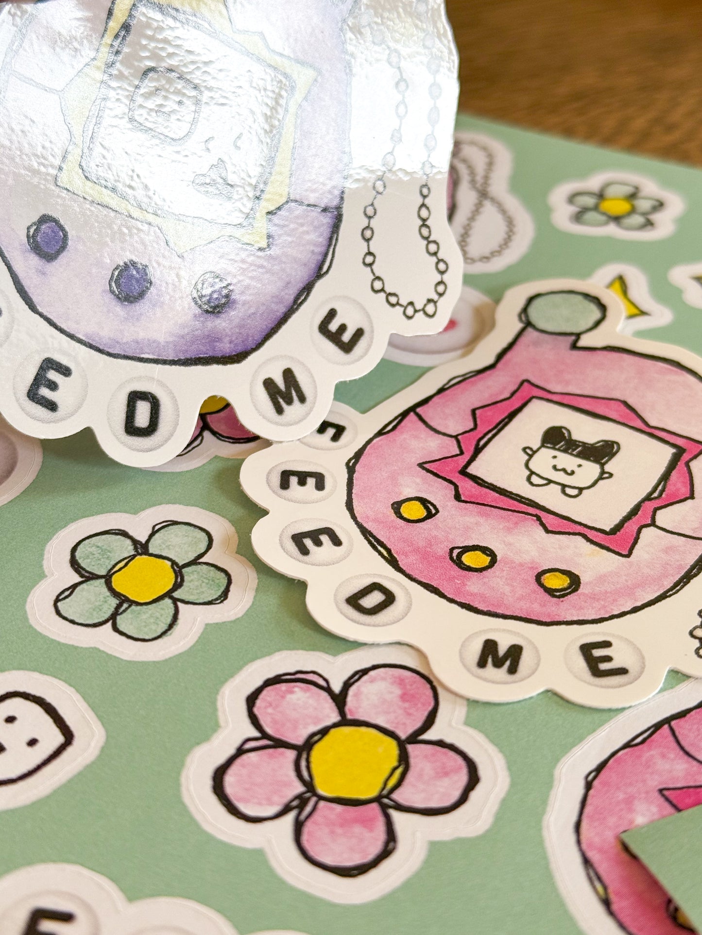 'Feed Me' Pink Virtual Pet Vinyl Sticker