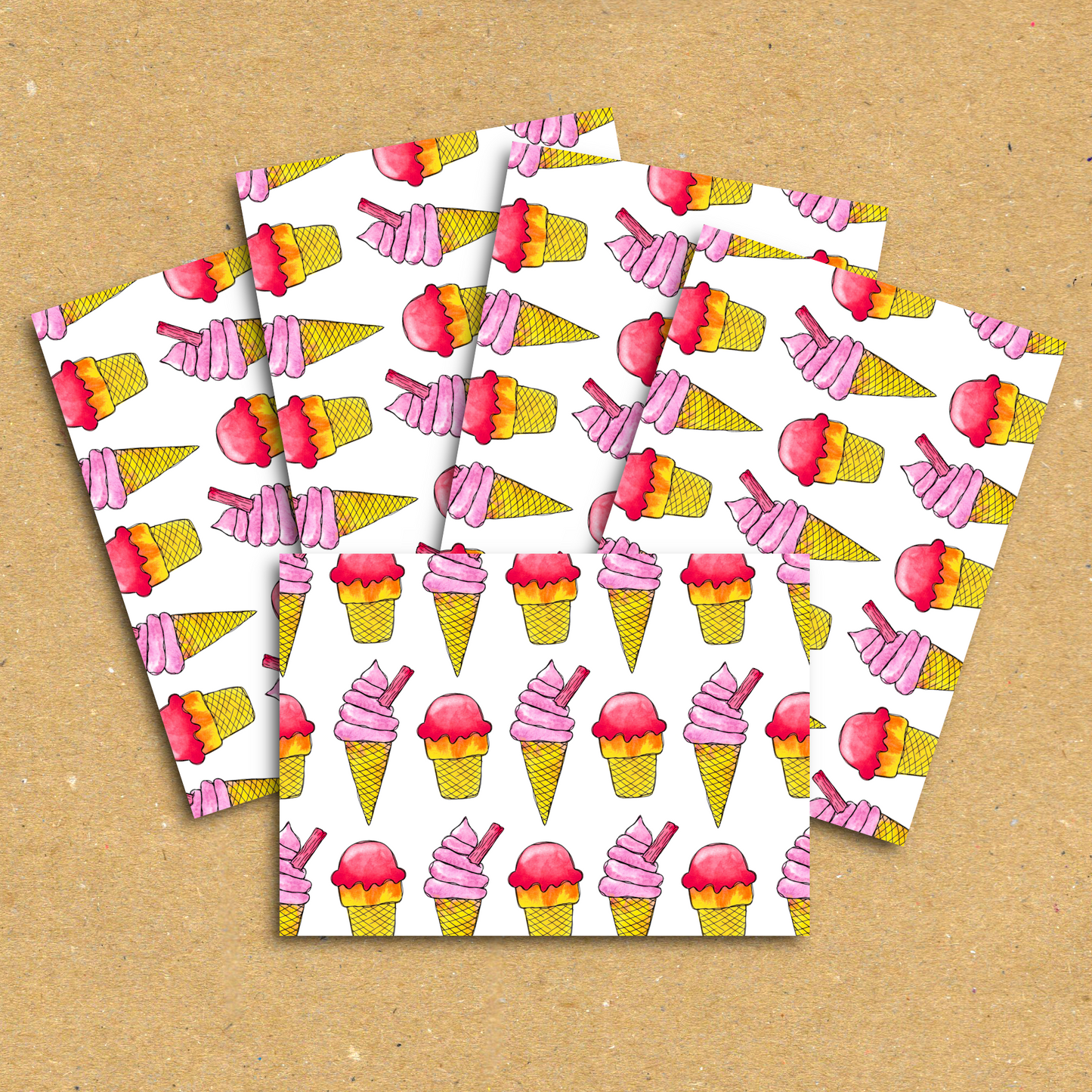 Summer Joy Ice Cream Pattern Postcard Pack