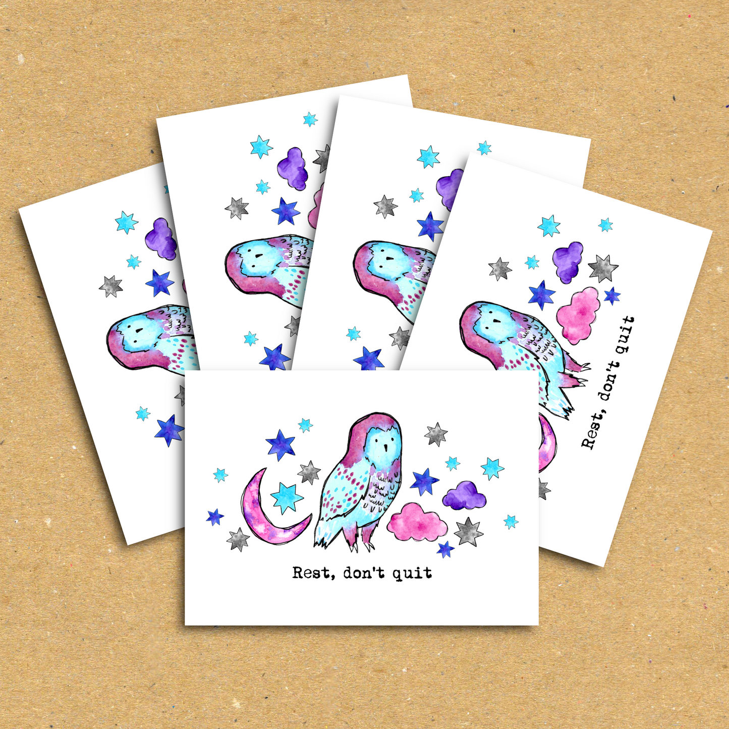 Rest Don't Quit Owl & Stars Postcard Pack