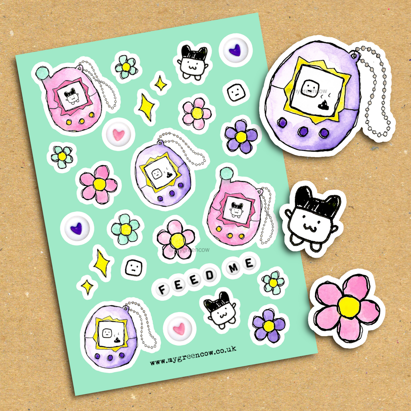 'Feed Me' Virtual Pet A5 Sticker Sheet