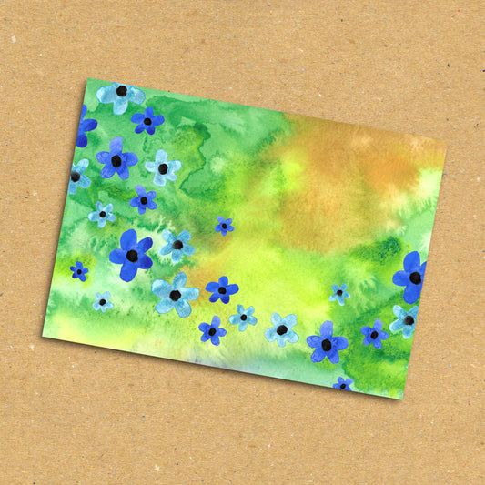 Blue Floral Green Watercolour Postcard x5 Pack