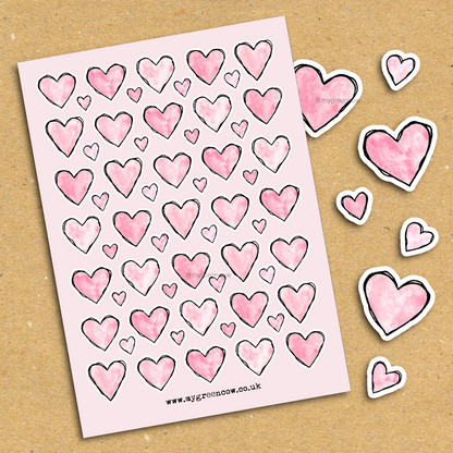 Pale Pink Hearts A5 Sticker Sheet