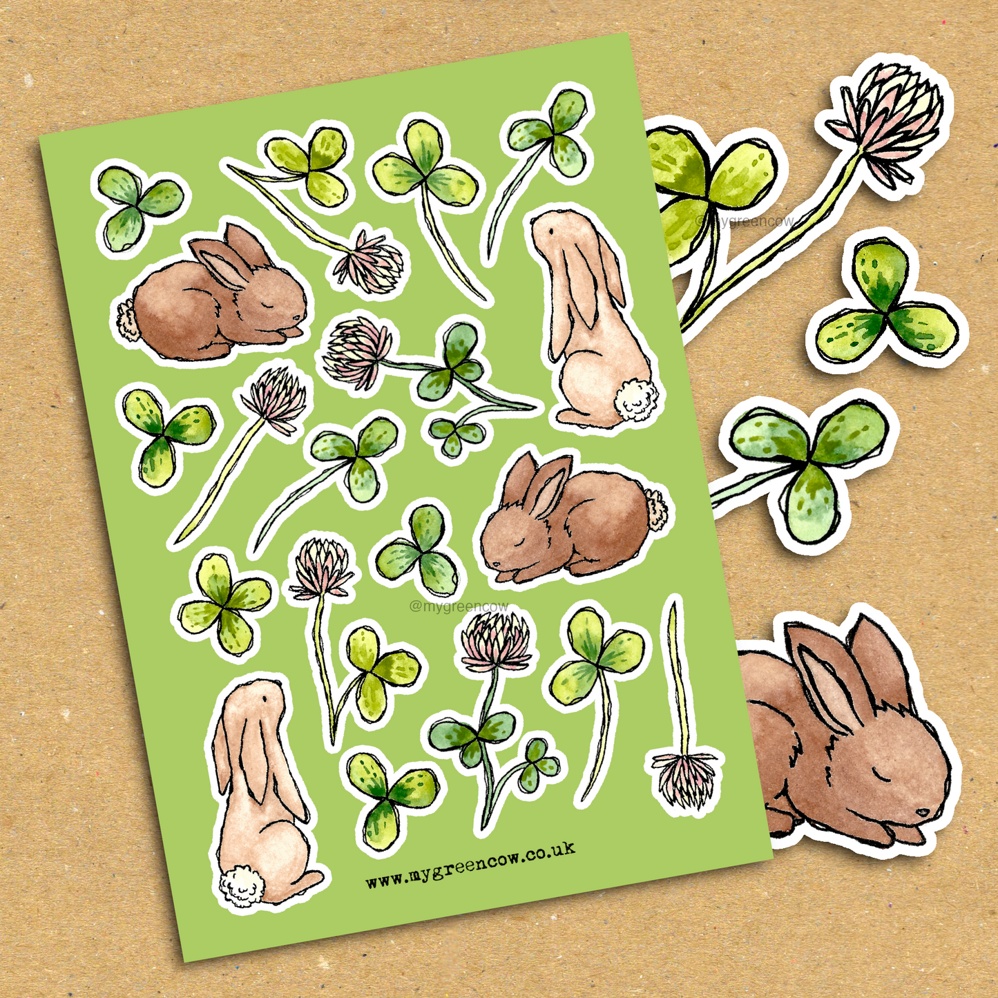 Clover Bunnies A5 Sticker Sheet