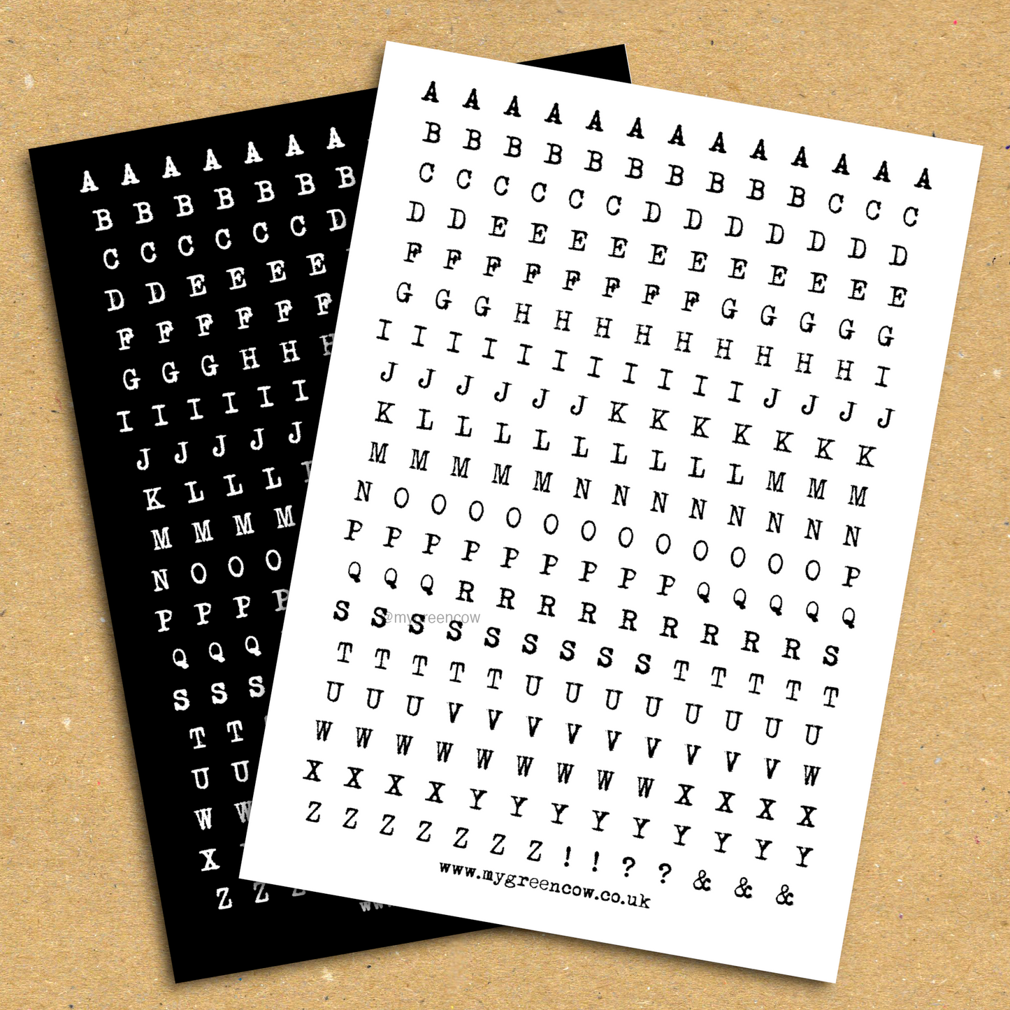 Typewriter Alphabet junk journaling stickers in black and white