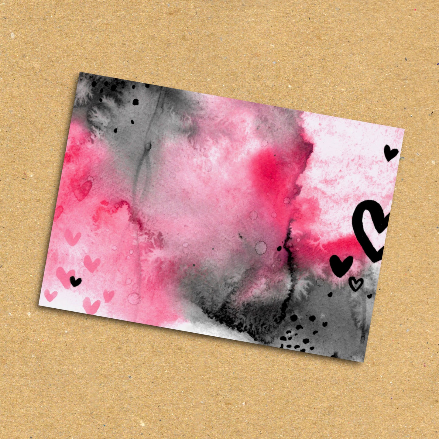 Black & Pink Abstract Watercolour Postcard x5 Pack