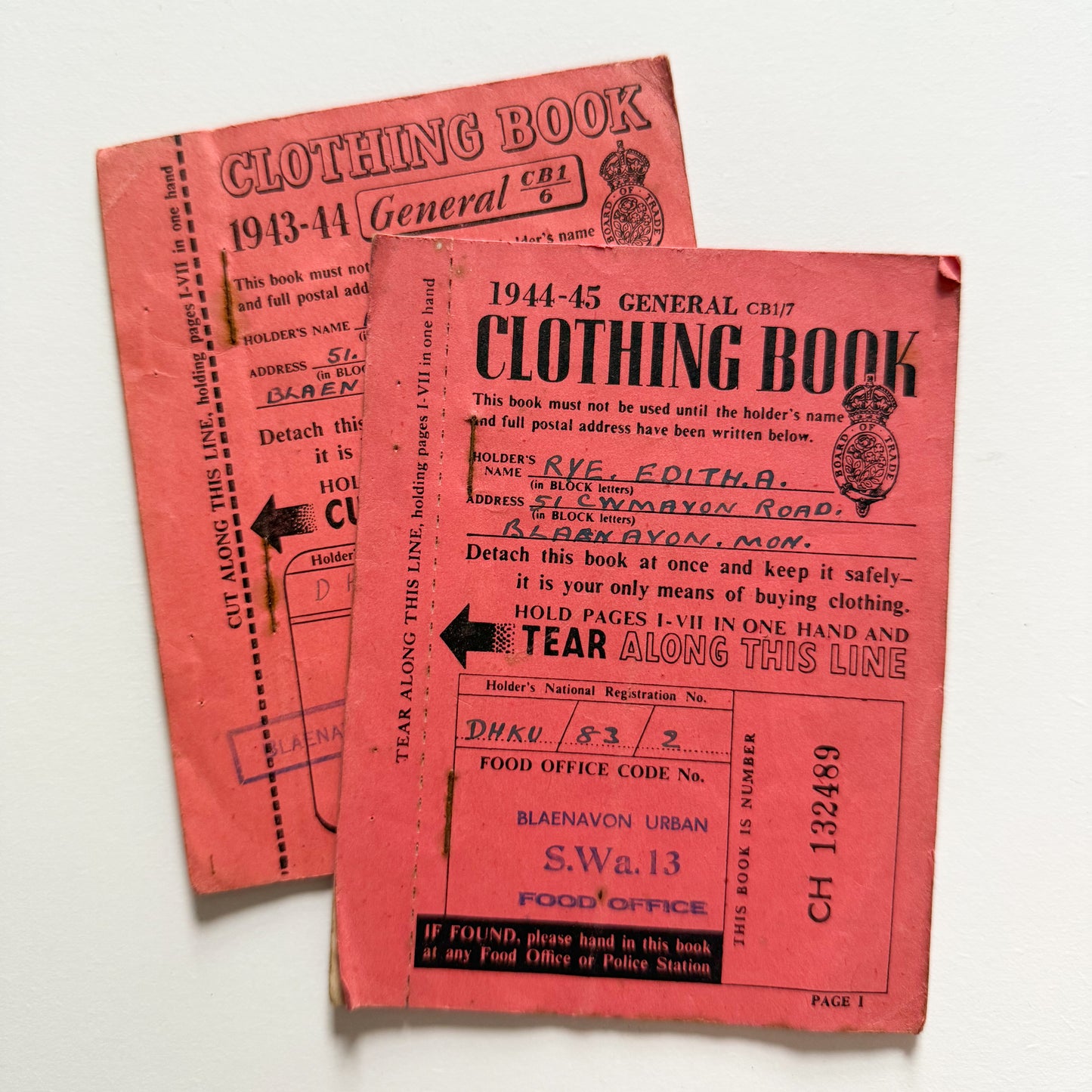 x2 Clothing Ration Books 1943-45 WW2