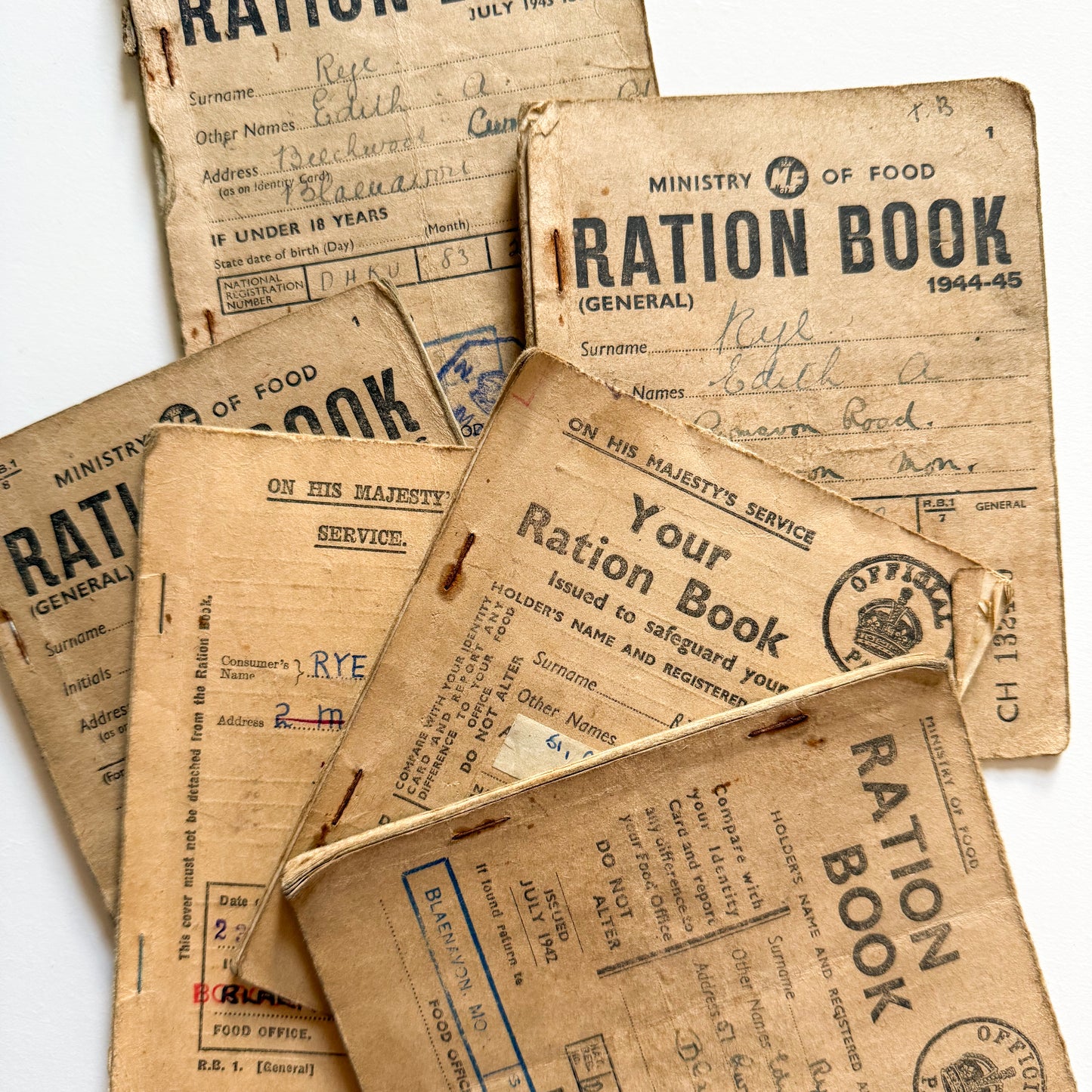 x6 Food Ration Books 1939-46 WW2
