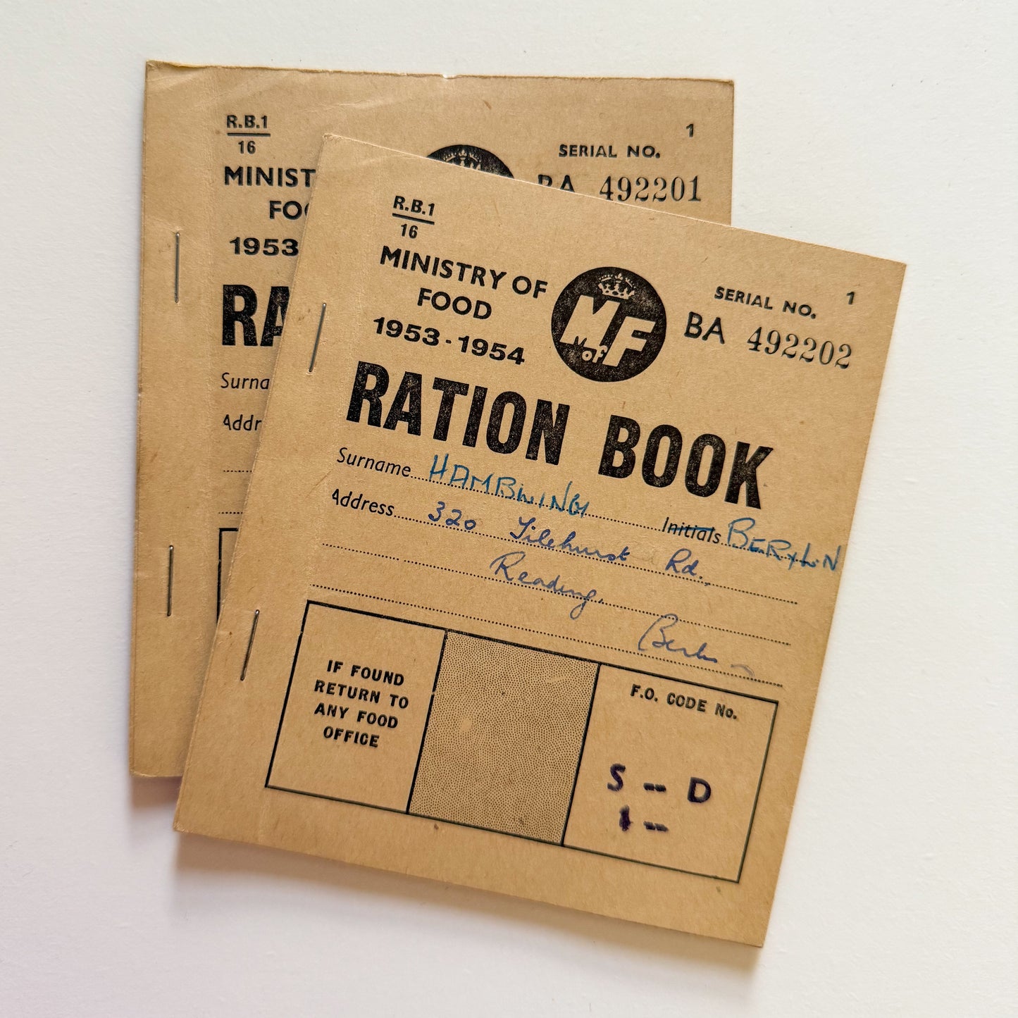 x2 Food Ration Books 1953-54 Post WW2