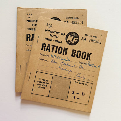 x2 Food Ration Books 1953-54 Post WW2