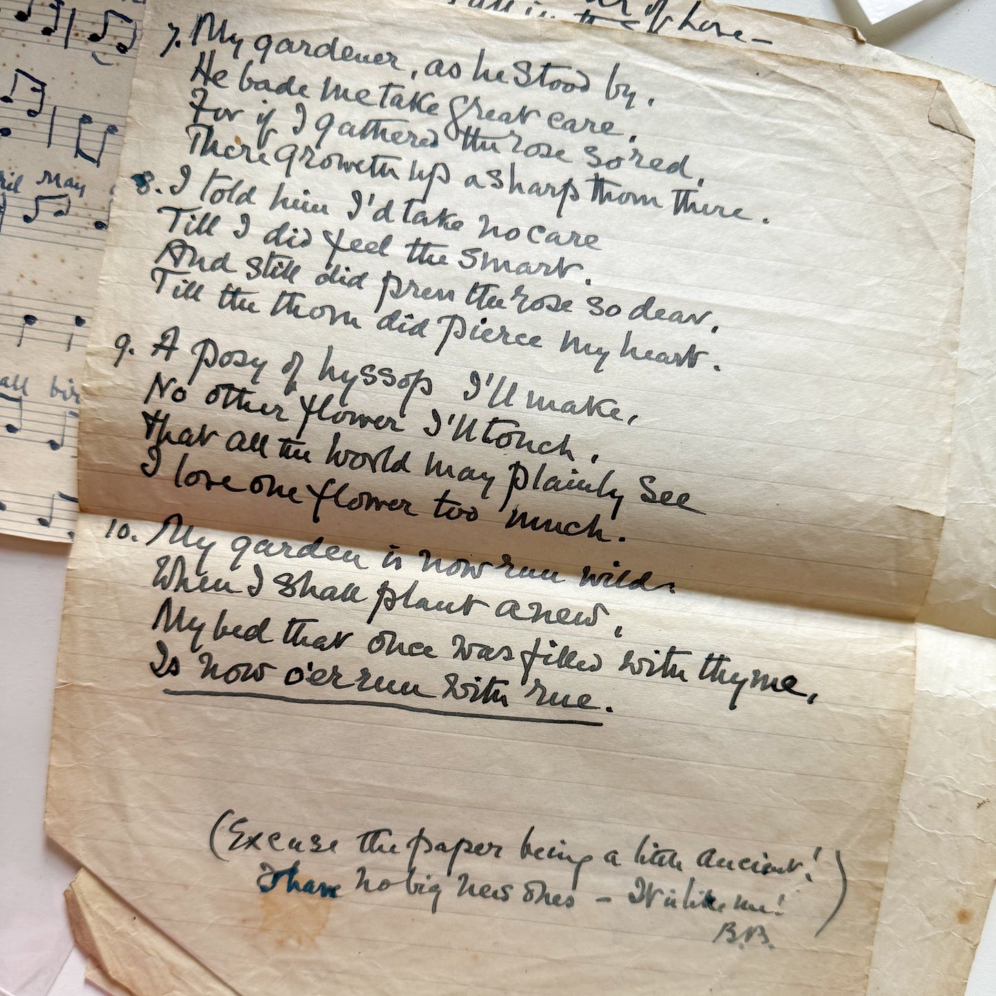 Handwritten Song & Music Sheet ~ Unknown Date & Author