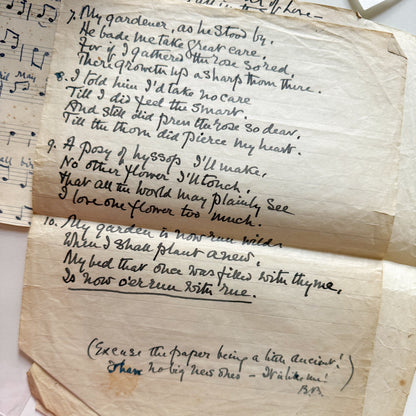 Handwritten Song & Music Sheet ~ Unknown Date & Author