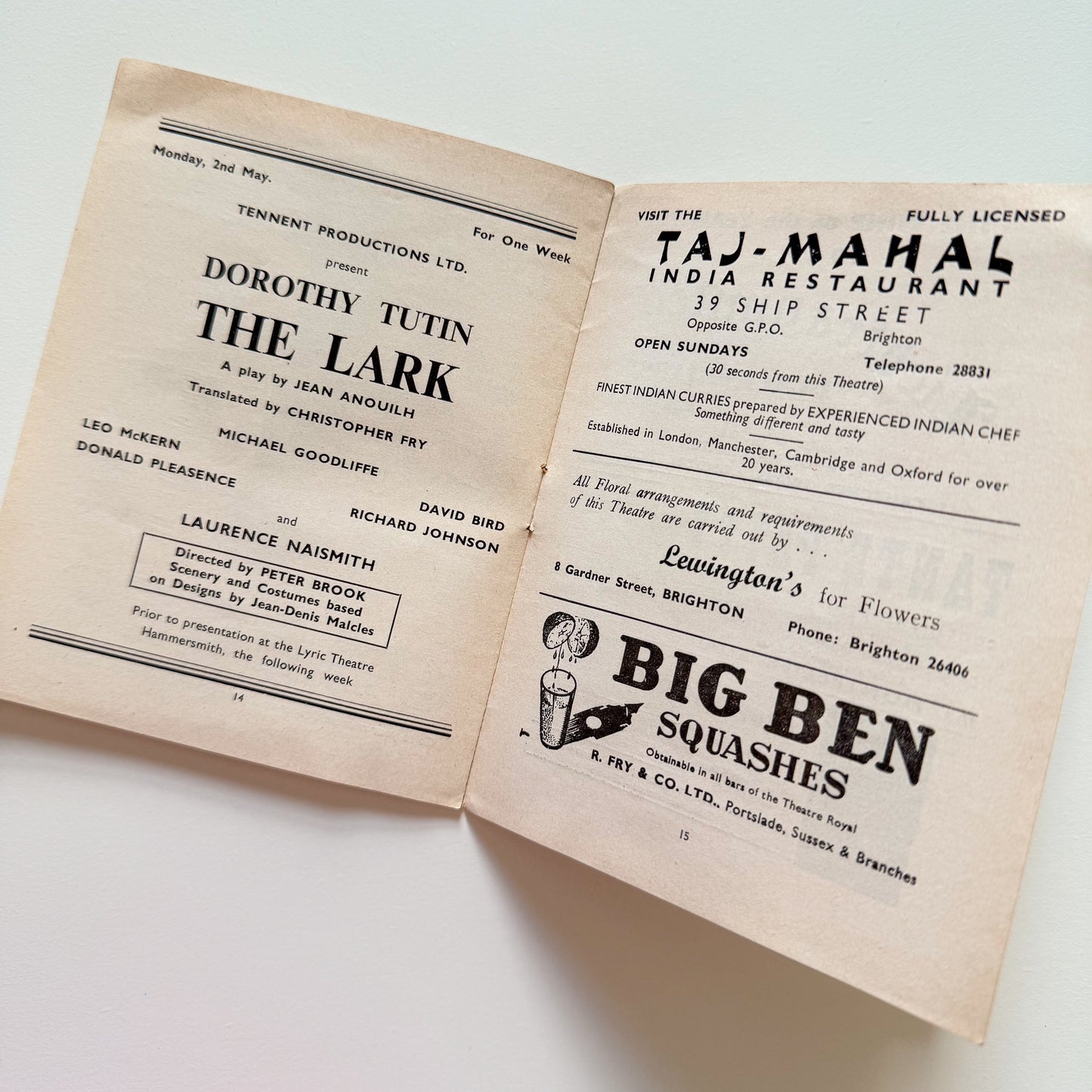 Theatre Royal Brighton Programme for Into Thin Air 1955