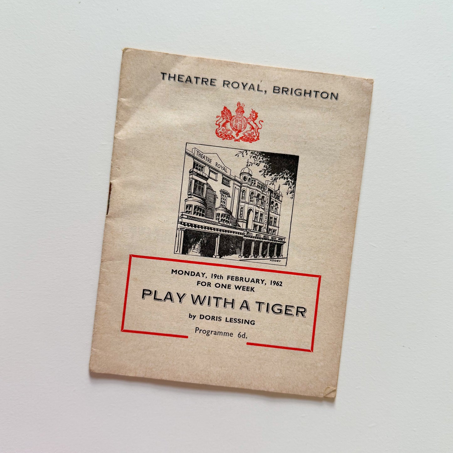 Theatre Royal Brighton Programme for Play With A Tiger 1962
