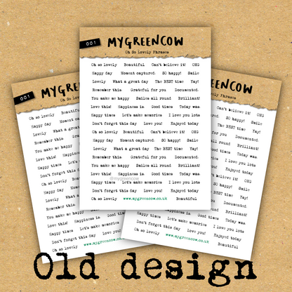 Oh So Lovely Phrases A6 Sticker Sheet