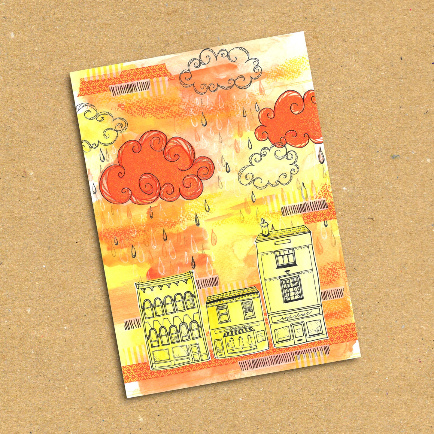 Warm Rainy Town Postcard x5 Pack