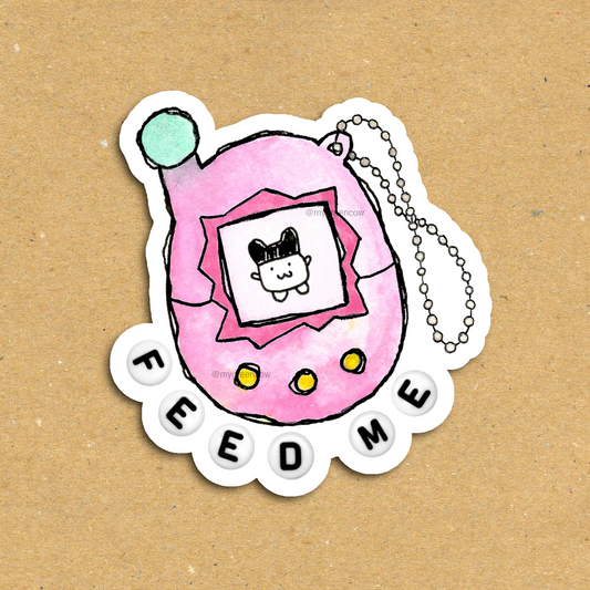 'Feed Me' Pink Virtual Pet Vinyl Sticker