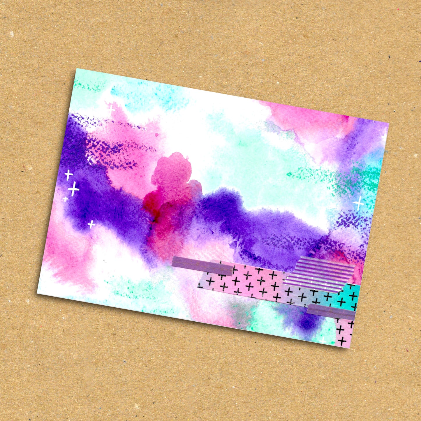 Purple & Mint Abstract Watercolour Postcard x5 Pack