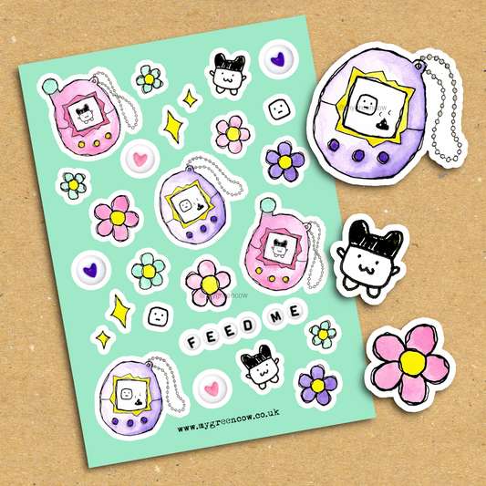 'Feed Me' Virtual Pet A5 Sticker Sheet