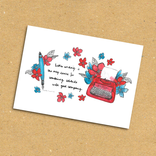 Floral Typewriter "Good Company" Postcard x5 Pack