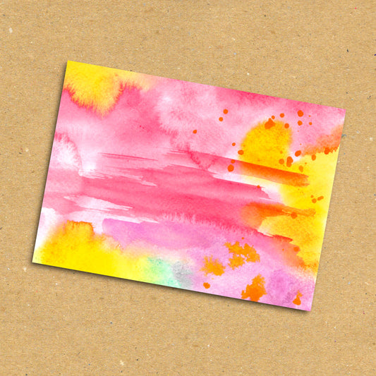 Pink & Yellow Abstract Watercolour Postcard x5 Pack