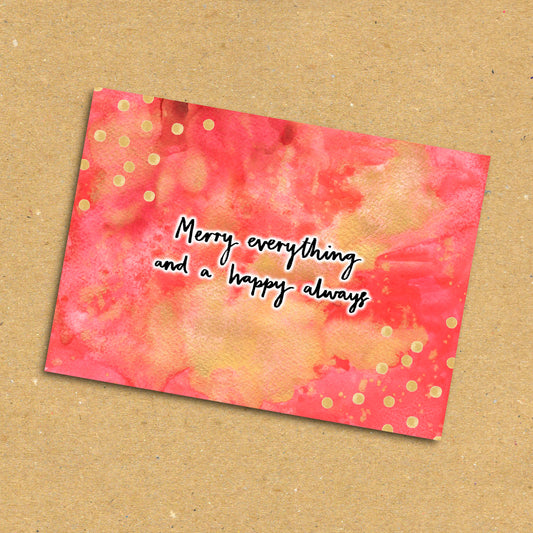 Red & Gold Watercolour "Merry Everything" Postcard x5 Pack