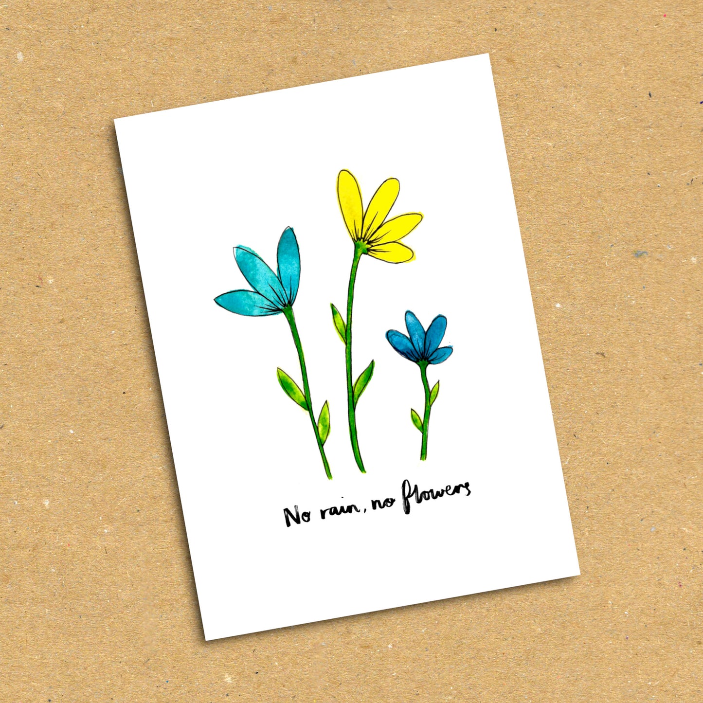 Three Flowers "No Rain, No Flowers" Postcard x5 Pack