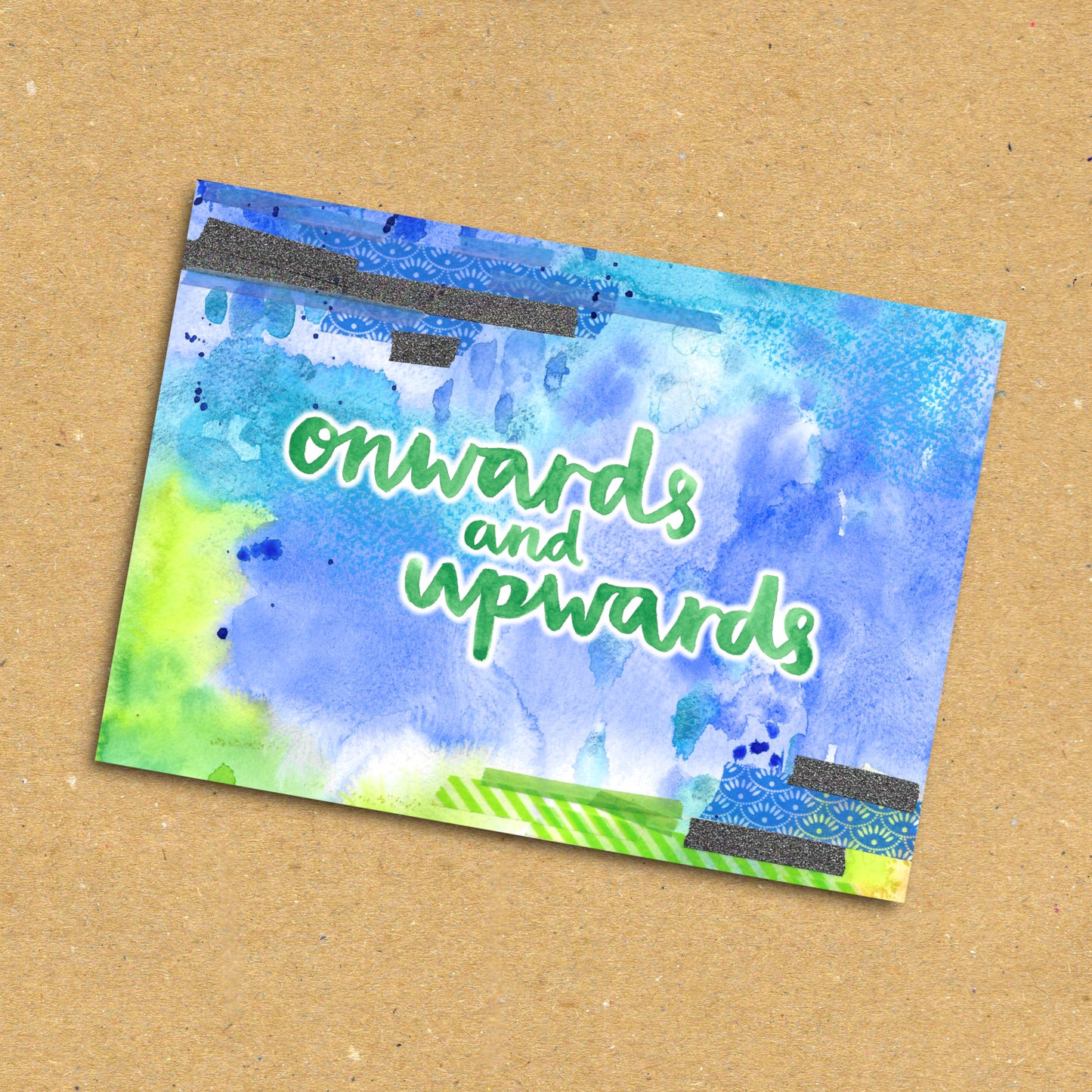 Blue Watercolour "Onwards and Upwards" Postcard x5 Pack