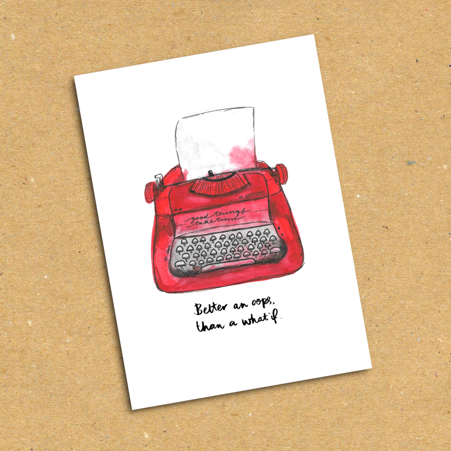 Red Typewriter "Better An Oops" Postcard x5 Pack