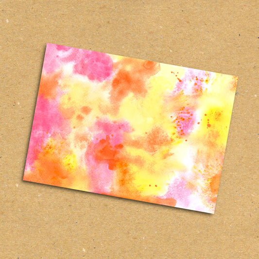 Orange, Yellow & Pink Abstract Watercolour Postcard x5 Pack